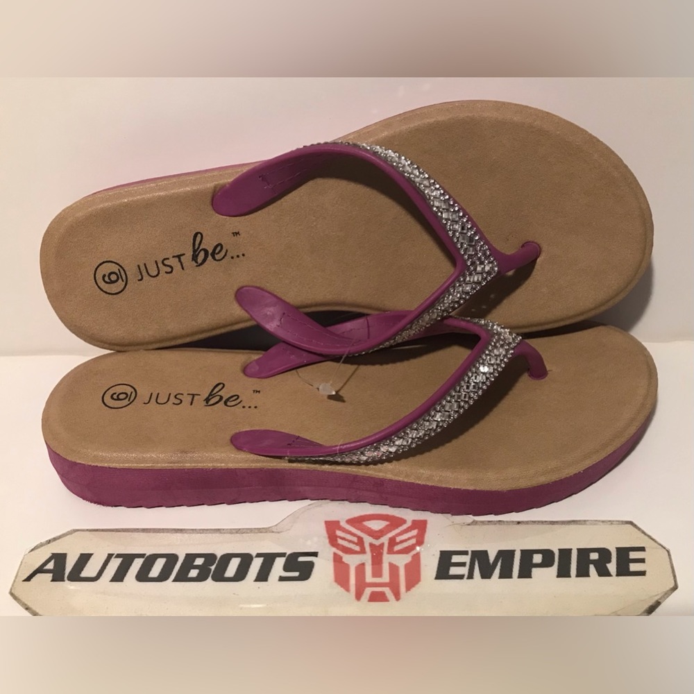 Vintage JUST BE Hot Purple Rhine Stones Jewels Sandals Flipflop 6 Beach Swim rl